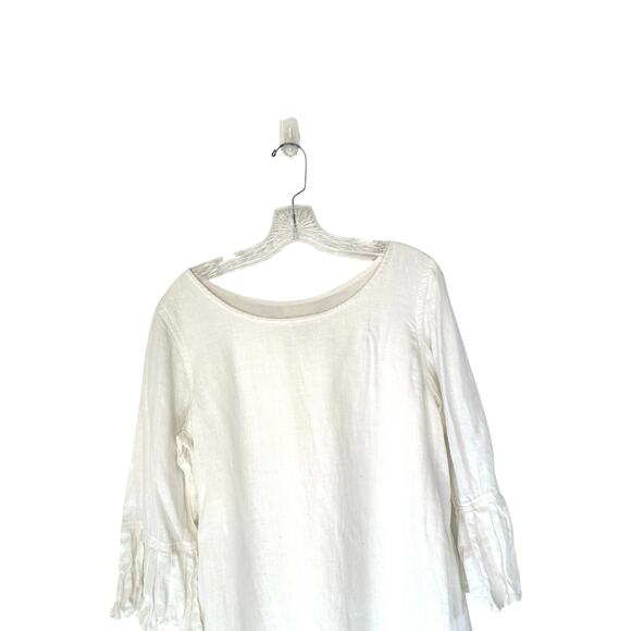 Crown Linen Designs White Lagenlook Coastal Natural Bell Sleeve Dress Size M - Picture 3 of 11